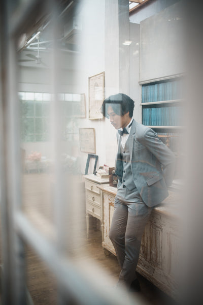 スリーピース メンズスーツ タキシード ライトグレー(M04)