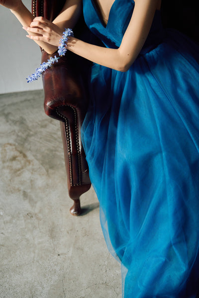 Vネック キャミソールドレス ブルー(W294BL)