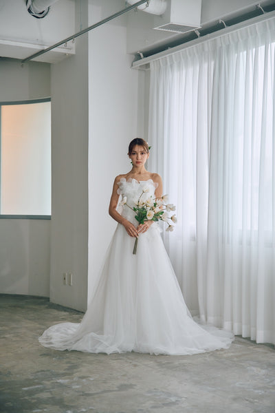 立体レース ベアトップ チュール Aラインドレス(W319)