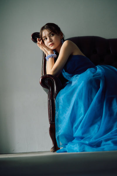 Vネック キャミソールドレス ブルー(W294BL)