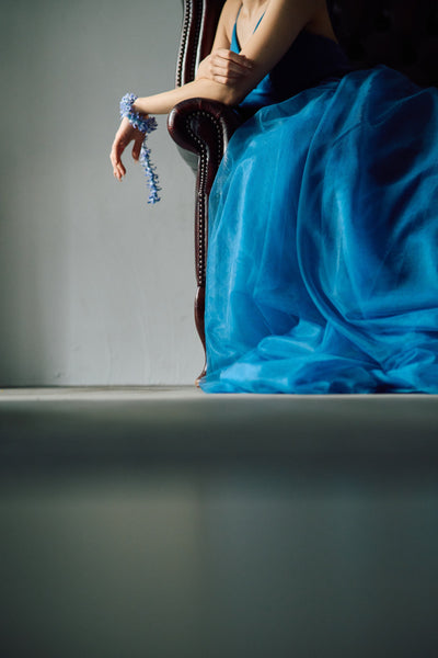 Vネック キャミソールドレス ブルー(W294BL)