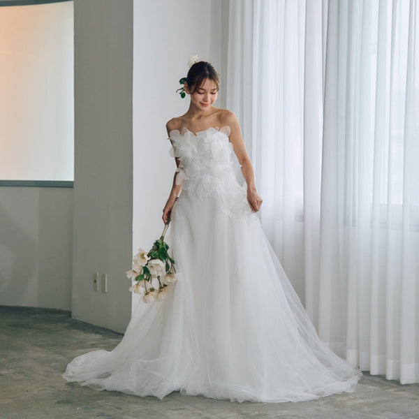 立体レース ベアトップ チュール Aラインドレス(W319)