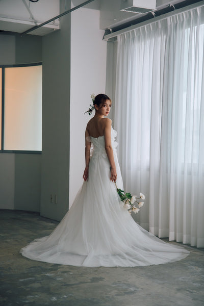 立体レース ベアトップ チュール Aラインドレス(W319)