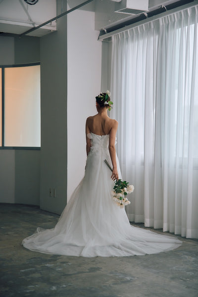 立体レース ベアトップ チュール Aラインドレス(W319)