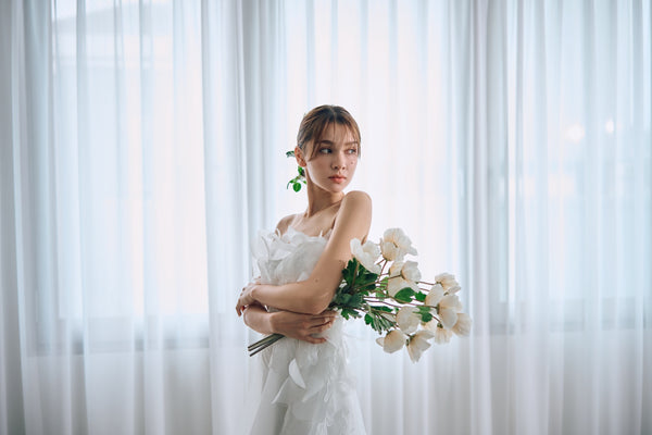 立体レース ベアトップ チュール Aラインドレス(W319)