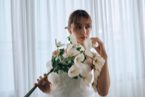 立体レース ベアトップ チュール Aラインドレス(W319)