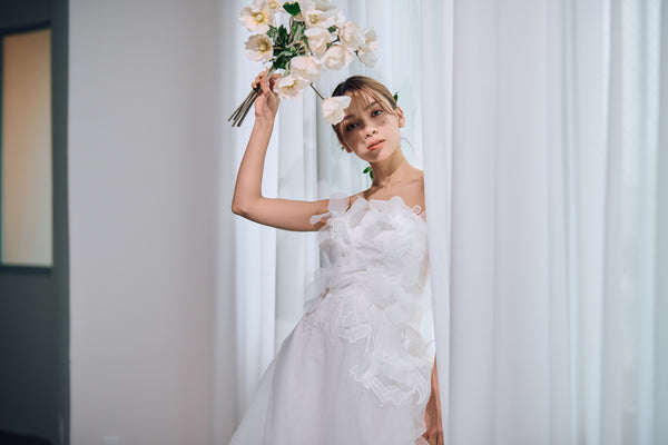 立体レース ベアトップ チュール Aラインドレス(W319)