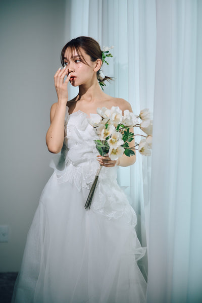 立体レース ベアトップ チュール Aラインドレス(W319)