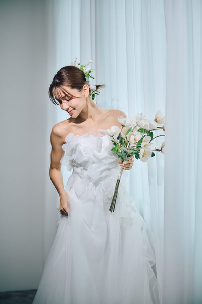 立体レース ベアトップ チュール Aラインドレス(W319)