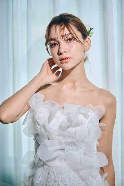 立体レース ベアトップ チュール Aラインドレス(W319)