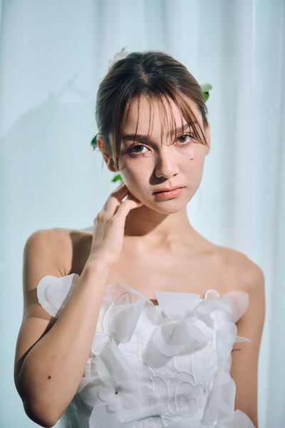 立体レース ベアトップ チュール Aラインドレス(W319)