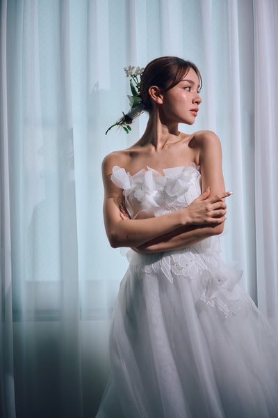 立体レース ベアトップ チュール Aラインドレス(W319)