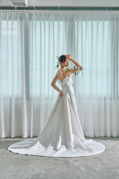 フリル ハートカット サテン Aラインドレス(W322)