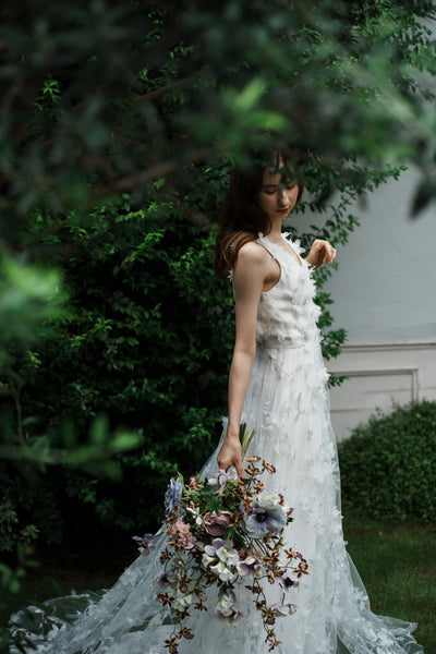 フラワーレース Vネック ノースリーブドレス(W262SI)