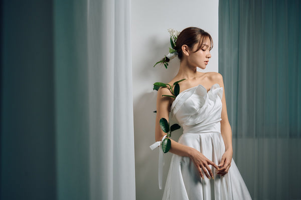 フリル ハートカット サテン Aラインドレス(W322)