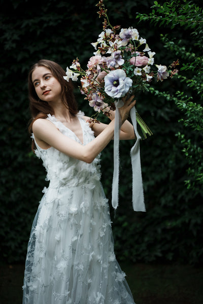 フラワーレース Vネック ノースリーブドレス(W262SI)