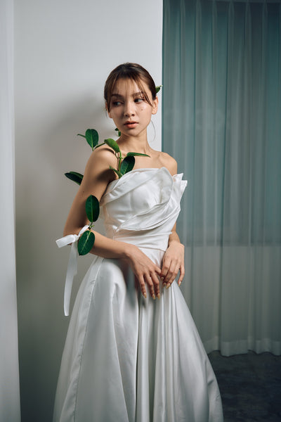 フリル ハートカット サテン Aラインドレス(W322)