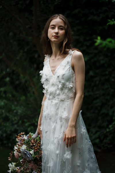 フラワーレース Vネック ノースリーブドレス(W262SI)