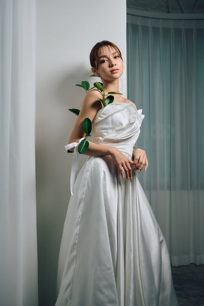 フリル ハートカット サテン Aラインドレス(W322)