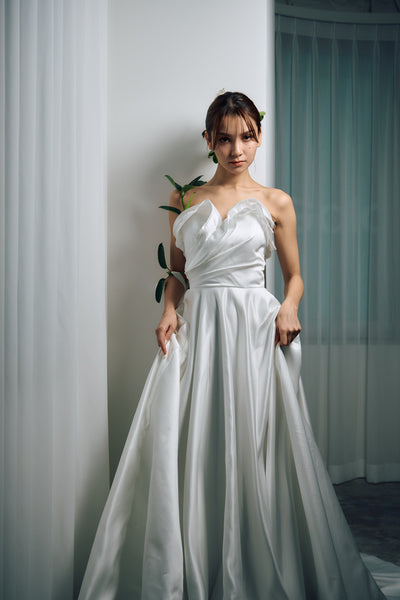 フリル ハートカット サテン Aラインドレス(W322)