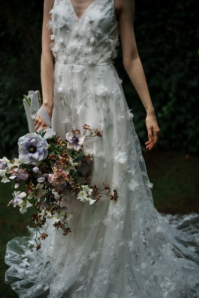 フラワーレース Vネック ノースリーブドレス(W262SI)