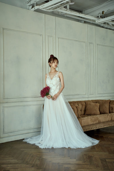 フラワーレース Vネック Aラインドレス(W279)