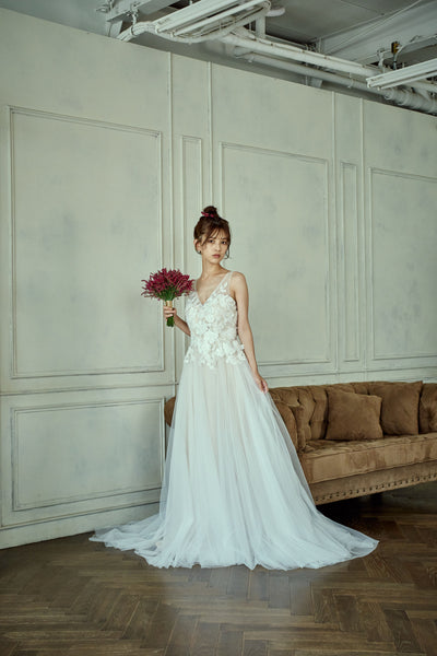 フラワーレース Vネック Aラインドレス(W279)