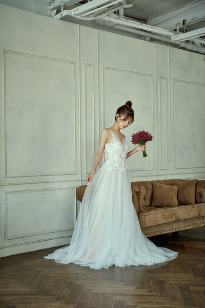 フラワーレース Vネック Aラインドレス(W279)