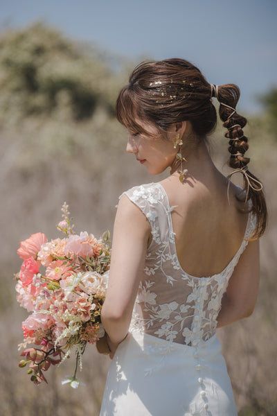 刺繍レース ハートカット スレンダードレス(W252)