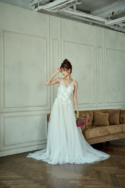 フラワーレース Vネック Aラインドレス(W279)