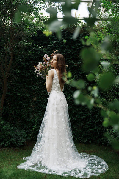 フラワーレース Vネック ノースリーブドレス(W262SI)