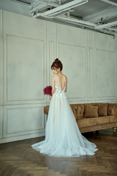 フラワーレース Vネック Aラインドレス(W279)