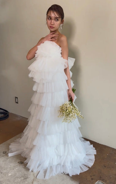 フリル チュール ティアードドレス(W359)