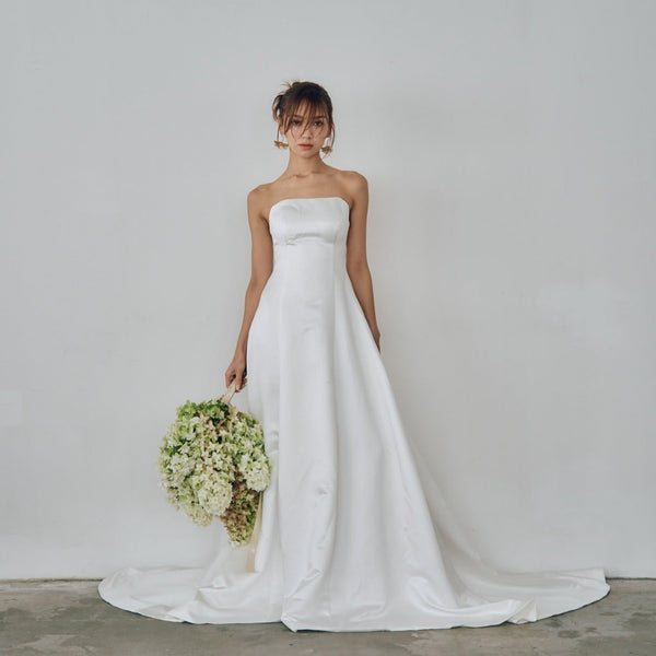 サテン ベアトップ Aラインドレス(W320)