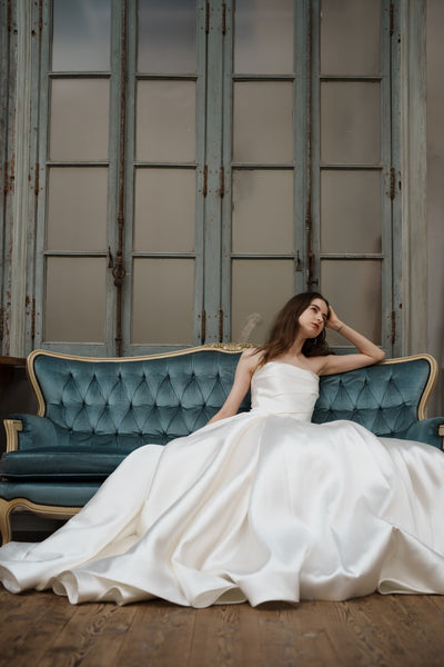 ミカド風サテン ベアトップドレス(W259)