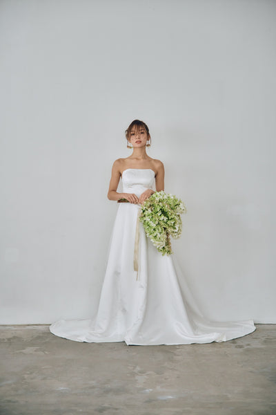 サテン ベアトップ Aラインドレス(W320)