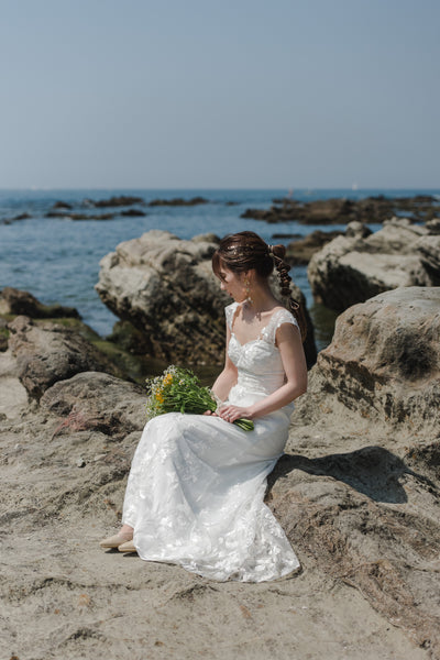 刺繍レース ハートカット スレンダードレス(W252)