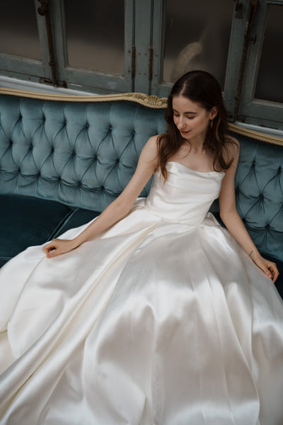 ミカド風サテン ベアトップドレス(W259)