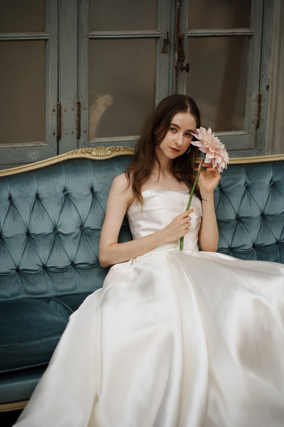 ミカド風サテン ベアトップドレス(W259)