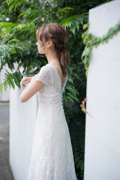 総レース ボートネック 半袖 スレンダードレス(W222)