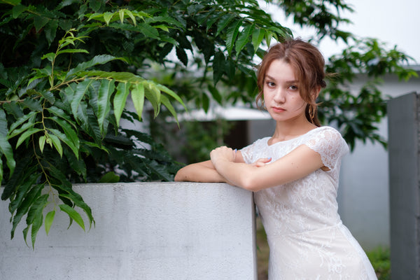 総レース ボートネック 半袖 スレンダードレス(W222)