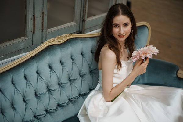 ミカド風サテン ベアトップドレス(W259)