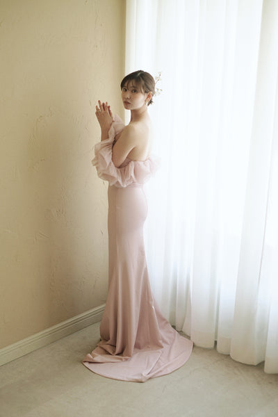 チュールショルダー ソフトマーメイドドレス ダスティピンク(W341DP)