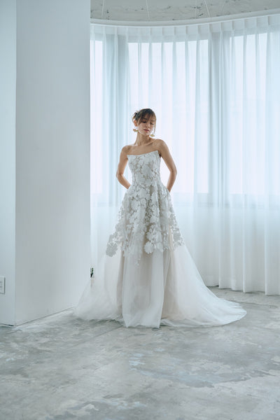 フラワーレース ベアトップ チュールドレス(W313)