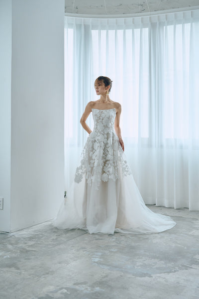 フラワーレース ベアトップ チュールドレス(W313)