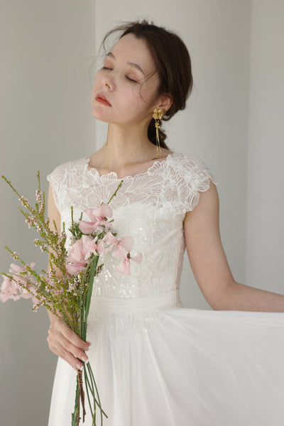 クラシカルレース フレンチスリーブ シフォンドレス(W178)