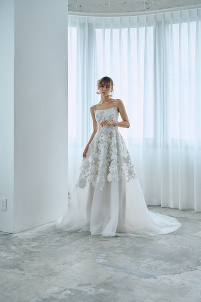 フラワーレース ベアトップ チュールドレス(W313)