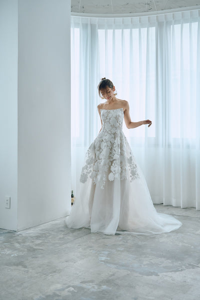 フラワーレース ベアトップ チュールドレス(W313)