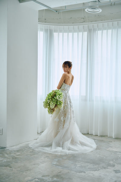 フラワーレース ベアトップ チュールドレス(W313)