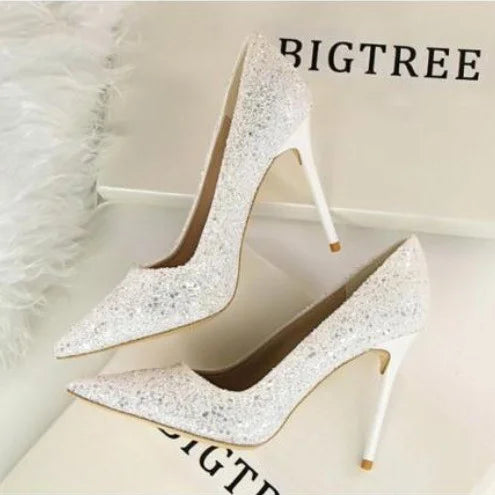 グリッター ポインテッドトゥ パンプス ホワイト(S26)